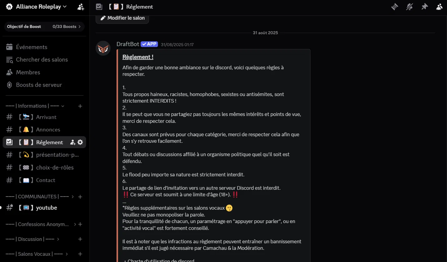 Règlement RP Alliance