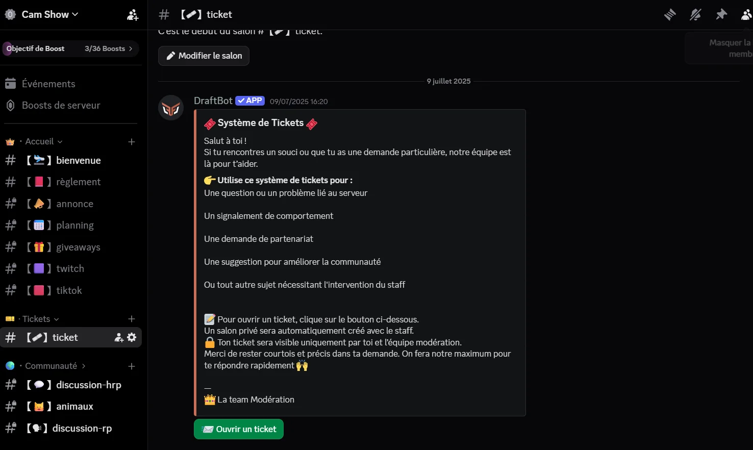 Système de tickets Camachau