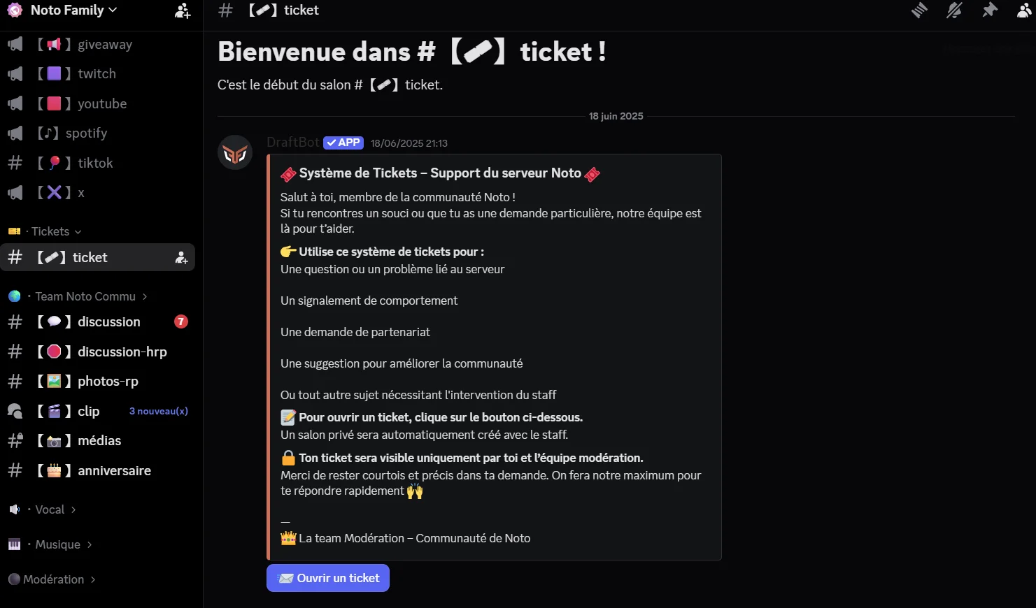 Système de tickets Noto