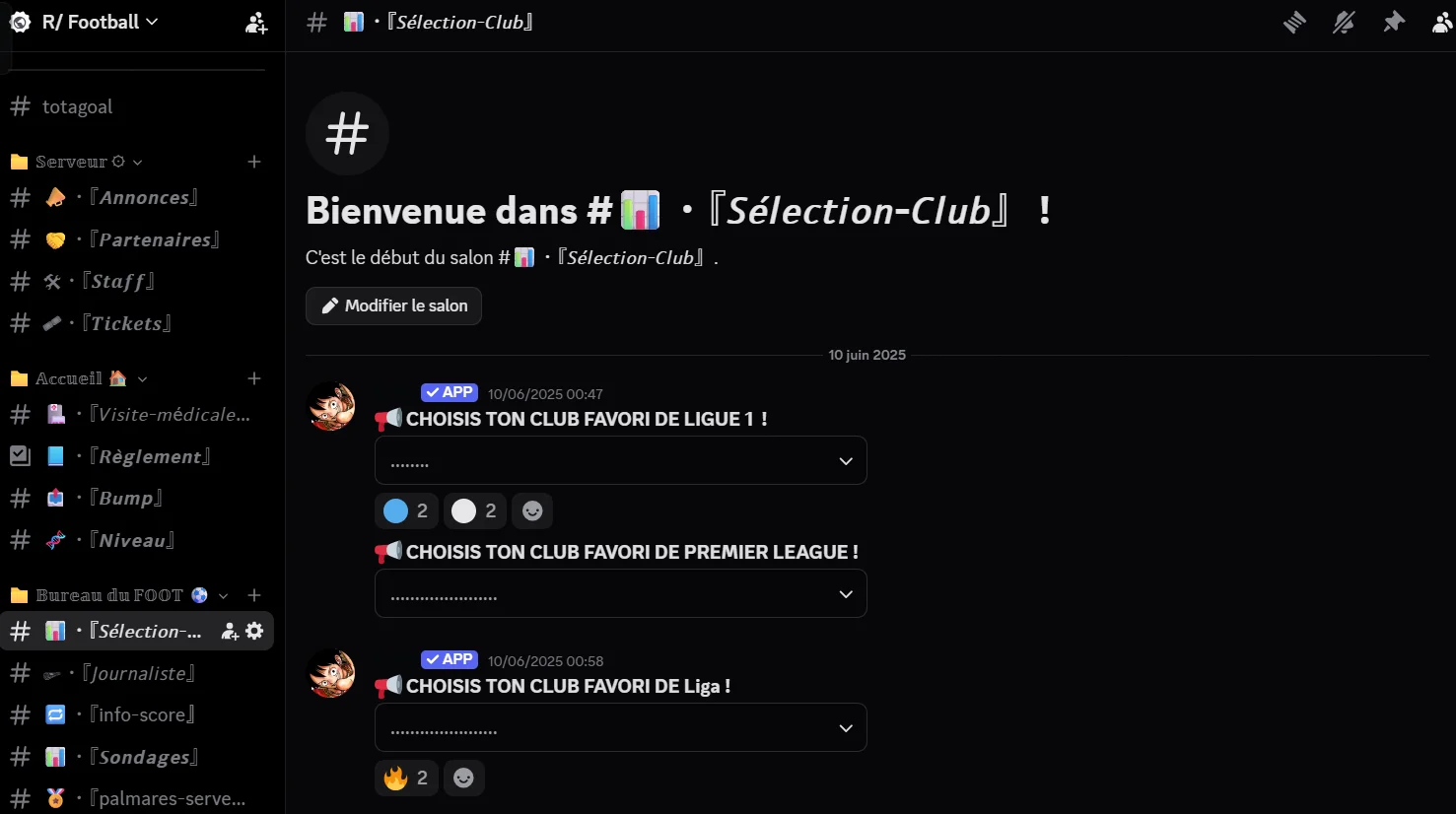 Sélection de rôle R/Football