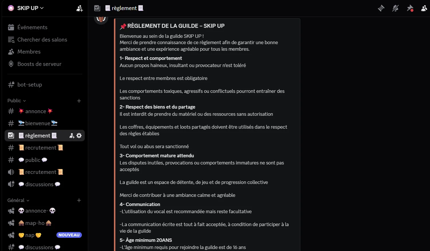Règlement Skip Up